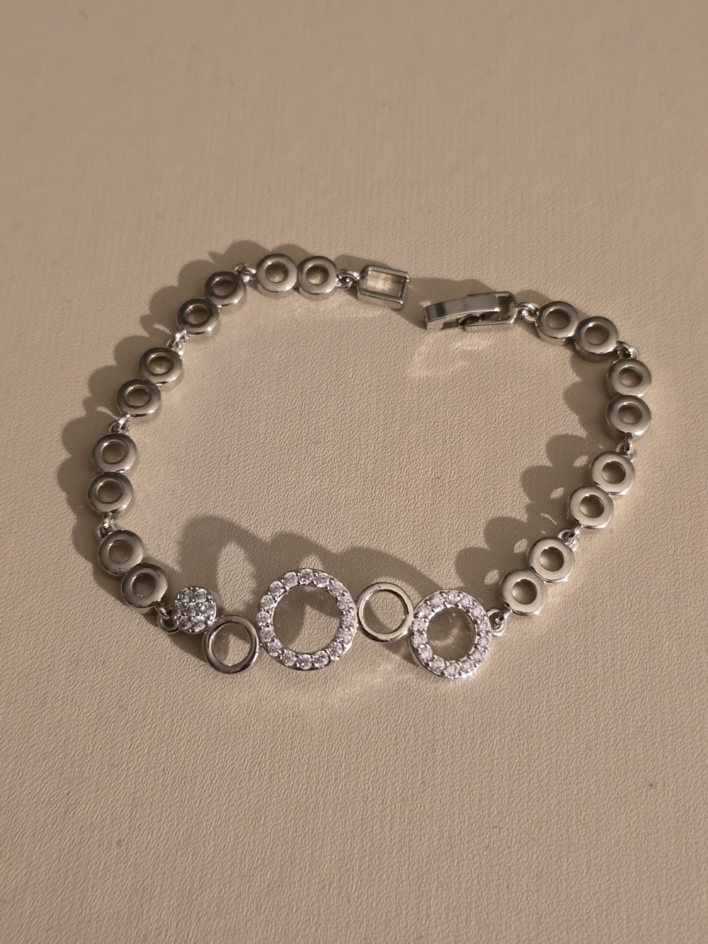 Silver Circle Link Bracelet with Crystal Accents